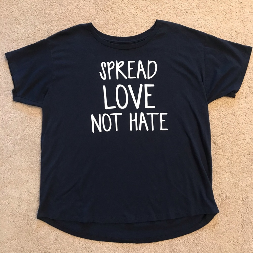 Spread Love Not Hate Spell Out Graphic Tee Size M Oversized Dark Blue Leisure